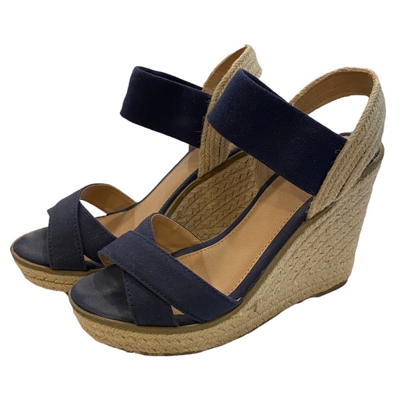 Merona Cream Espadrilles Navy Wedge size 7.5 - Picture 3 of 11